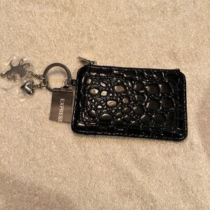 Express Black Croc-Embossed ID Holder with Keychain